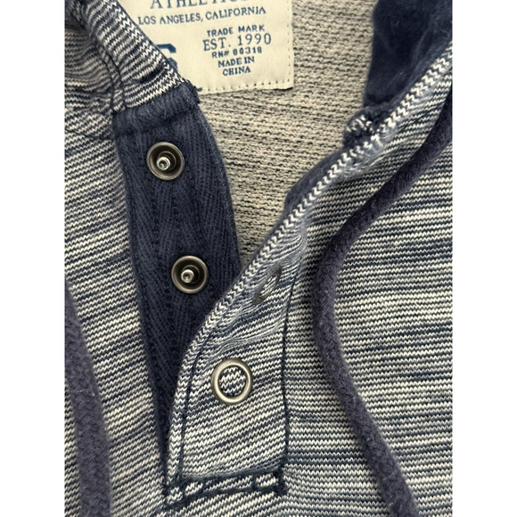 Lucky Brand ATHLETICS Navy Blue & White Striped 1/4 Snap Hooded Sweatshirt Sz‎ S - Picture 4 of 13